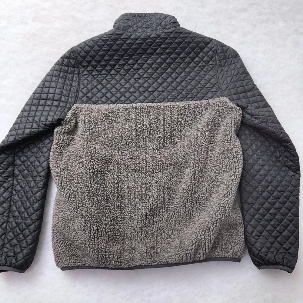 Patagonia Mixed Media Quilted Sherpa Snap-T Pullover Jacket‎ Gray Black Womens S